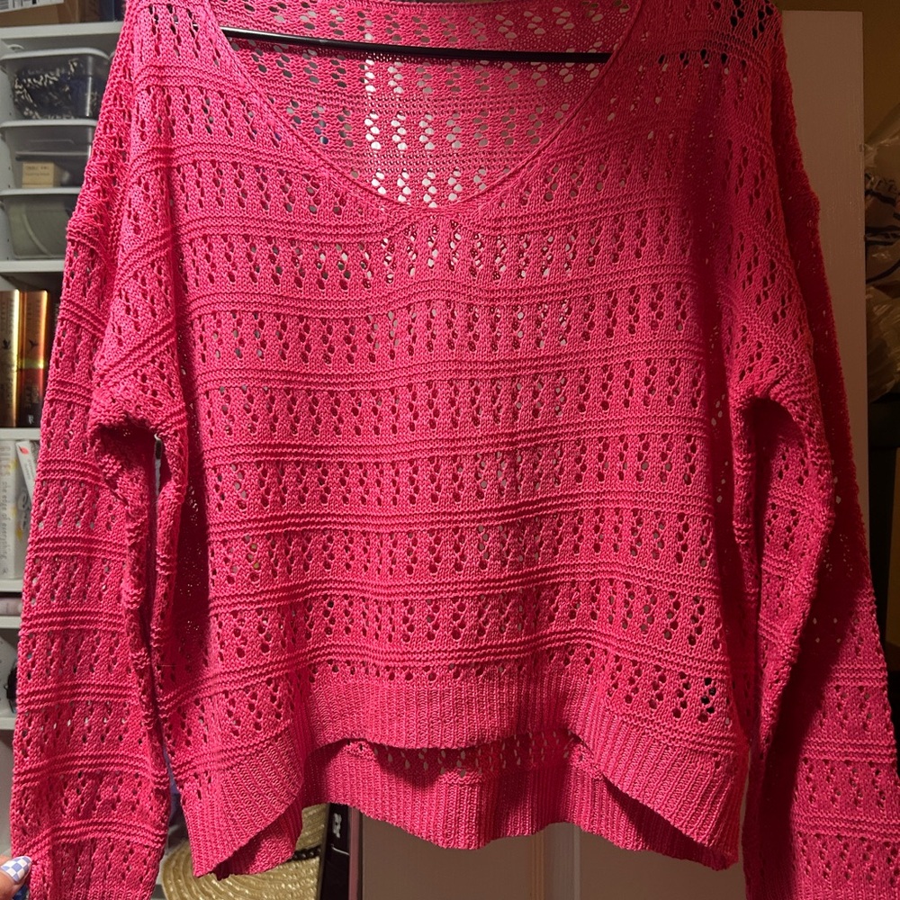 SHEIN Women's V-Neck Knit Sweater in Vibrant Pink